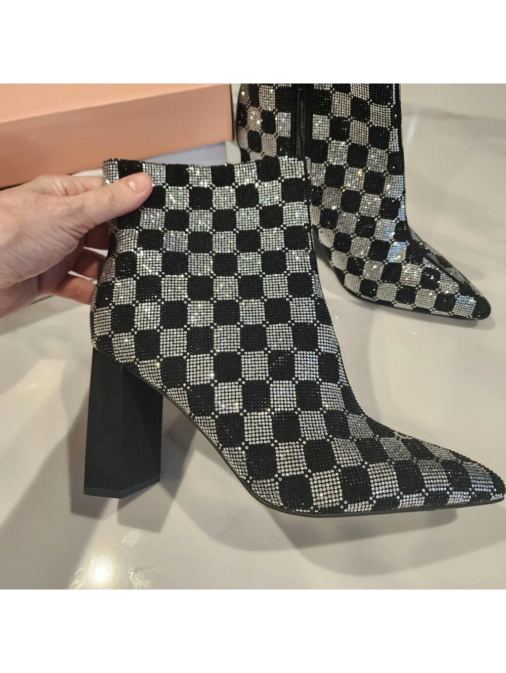NEW Wild Pair Ingridd Rhinestone Ankle Boots Bling Block Heel Size 7.5 NWOB